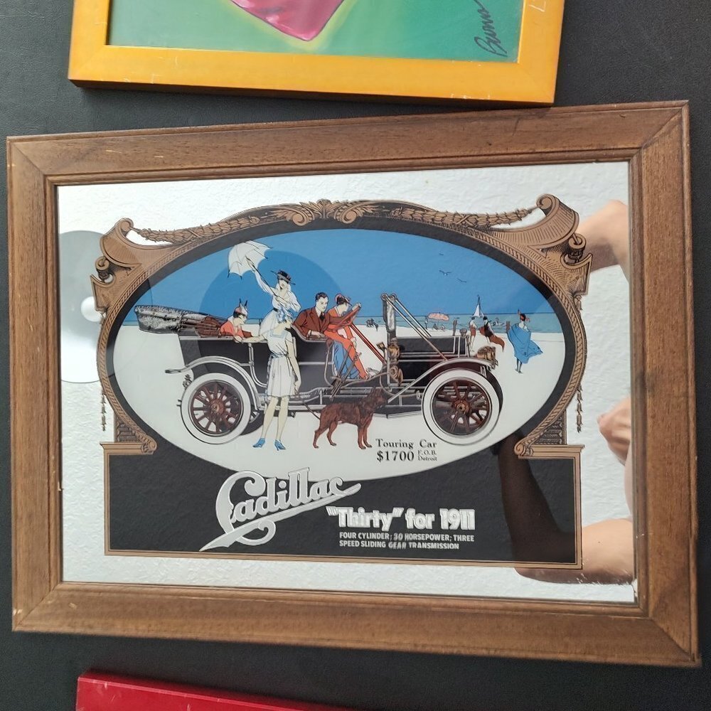 𝅺Vintage Cadillac Advertisement Bar Mirror 1978 Framed "Thirty" for 1911